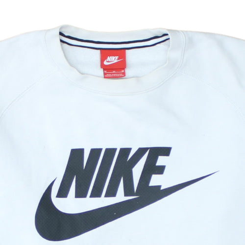 Nike Men's White Crew Neck Pullover Sweatshirt M Graphic Print Cotton Blend