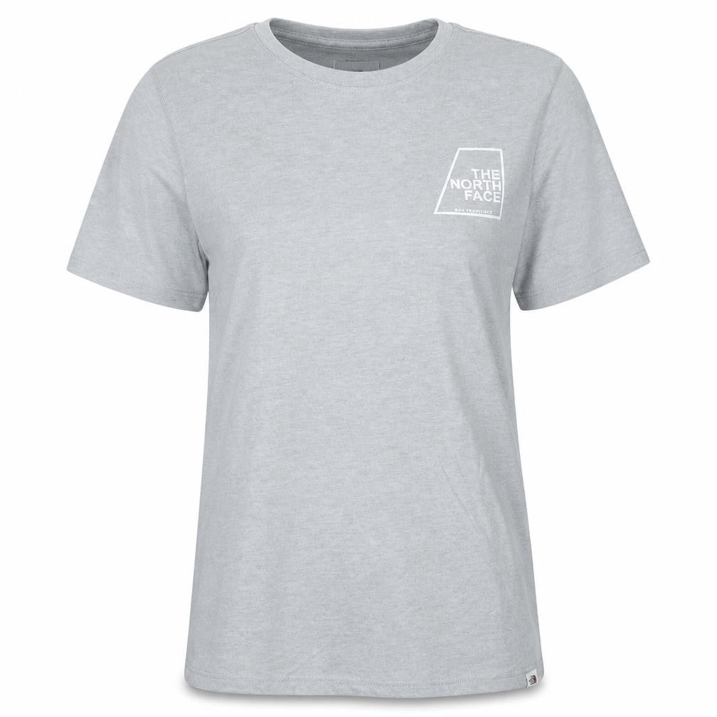 Front view of The North Face women’s grey basic short sleeve t-shirt m