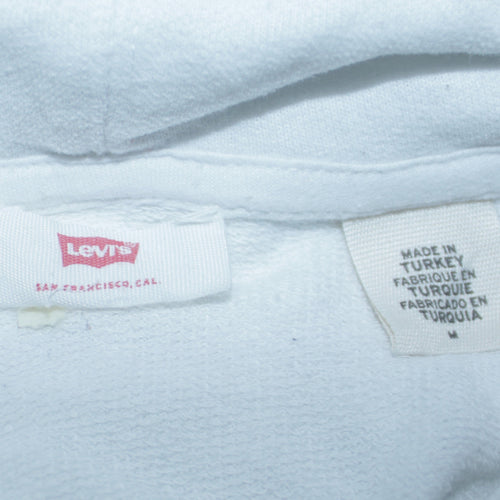 Levi's Men White Pullover Hoodie M Logo Graphic Fleece Sweatshirt