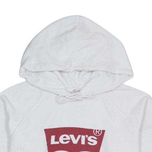 Levi's Men White Pullover Hoodie M Logo Graphic Fleece Sweatshirt