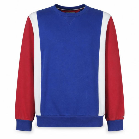 Front view of Tommy Hilfiger Men Blue Red White Colour Block Sweatshirt 2XL