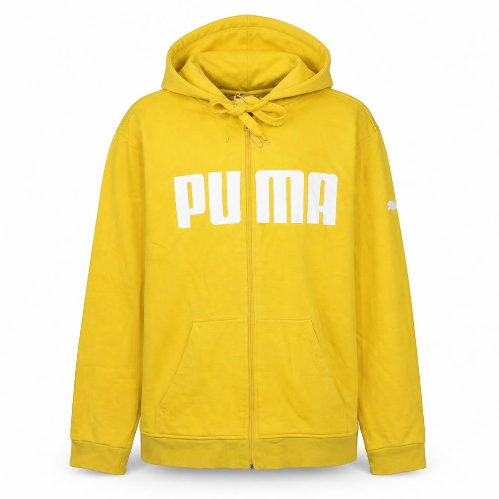 Puma Men's Yellow Full Zip Hoodie S Sports Logo Sweatshirt