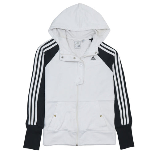 Adidas Womens White Full Zip Hoodie Size 12 Raglan Sleeve Sportswear