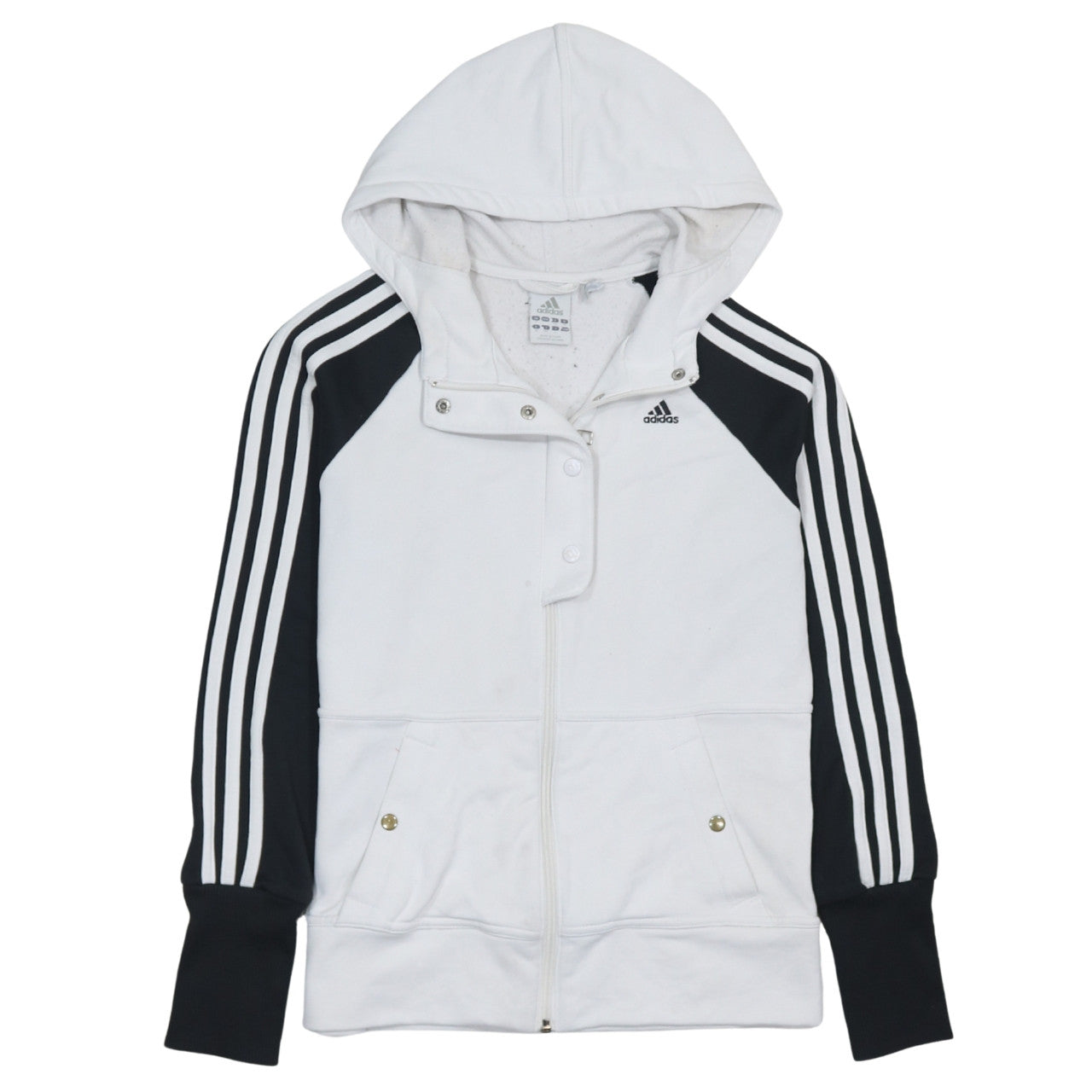 Adidas Womens White Full Zip Hoodie Size 12 Raglan Sleeve Sportswear