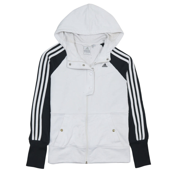 Adidas Womens White Full Zip Hoodie Size 12 Raglan Sleeve Sportswear