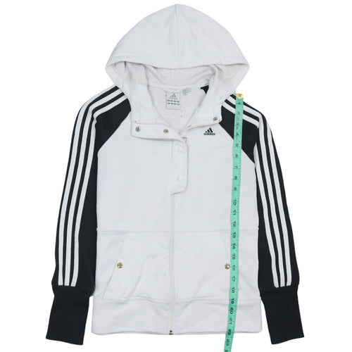 Adidas Womens White Full Zip Hoodie Size 12 Raglan Sleeve Sportswear