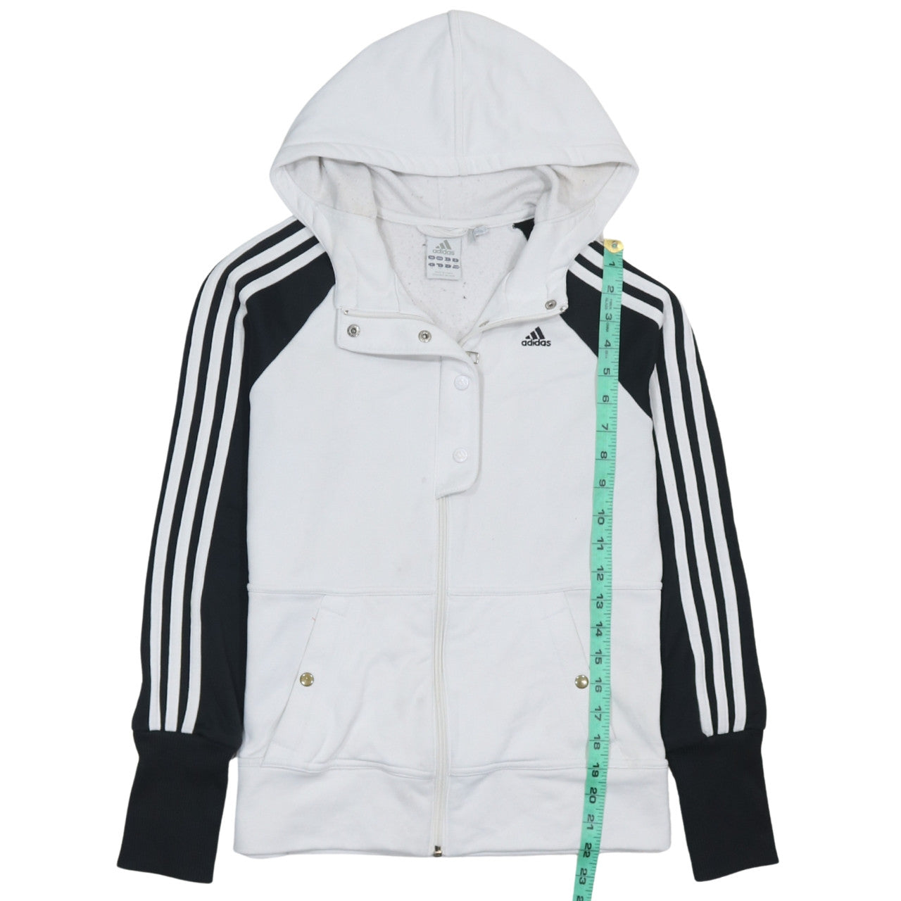 Adidas Womens White Full Zip Hoodie Size 12 Raglan Sleeve Sportswear