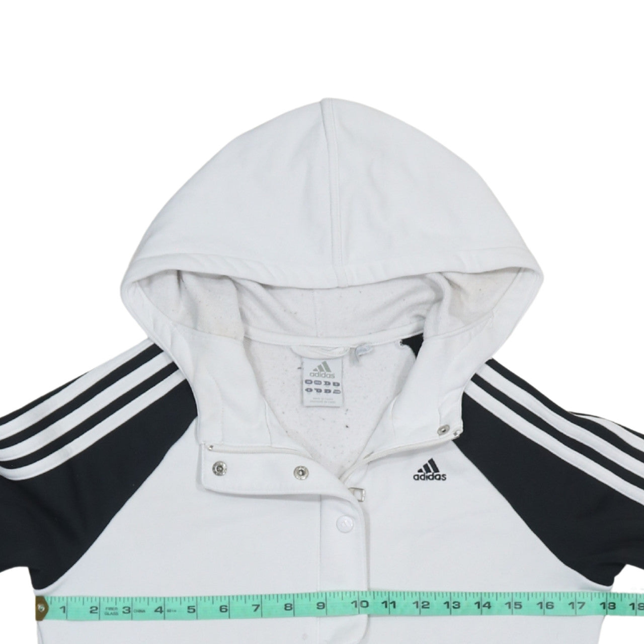 Adidas Womens White Full Zip Hoodie Size 12 Raglan Sleeve Sportswear