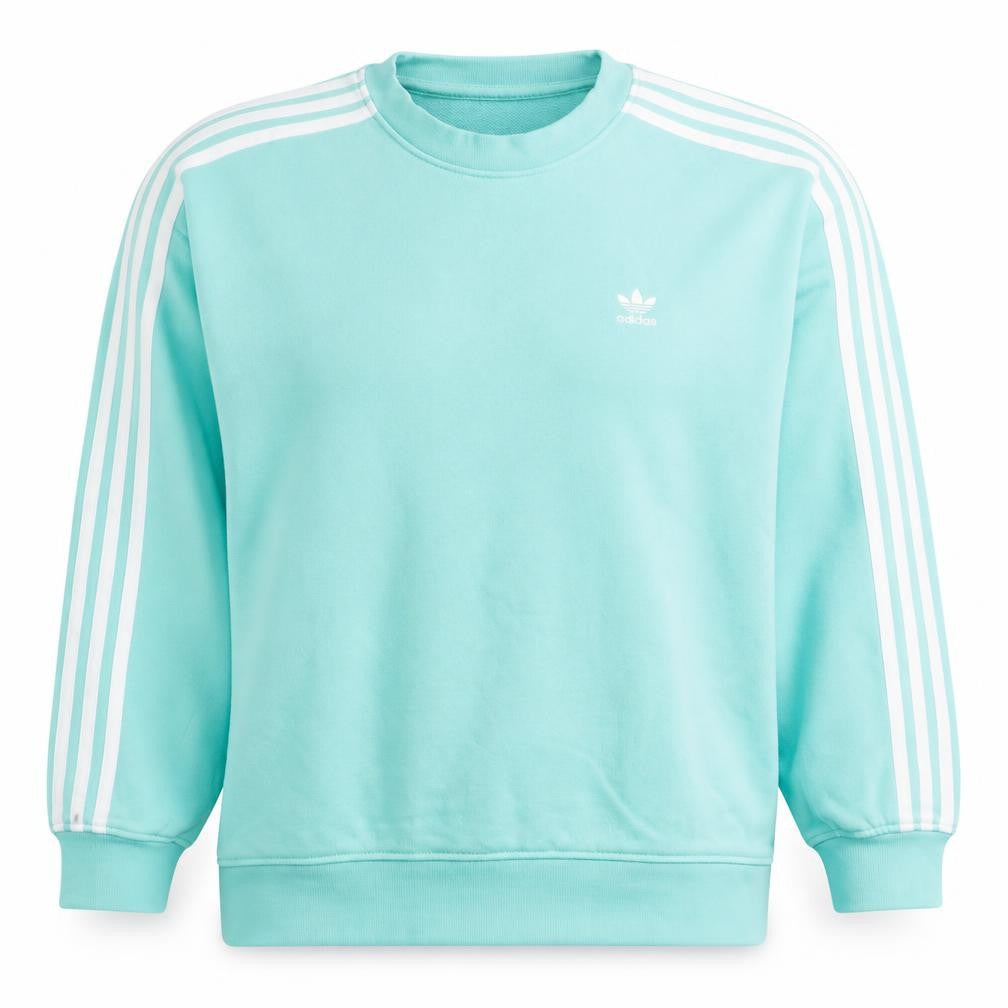 Front view of Adidas women’s blue crew neck pullover sweatshirt, size UK 10, uk