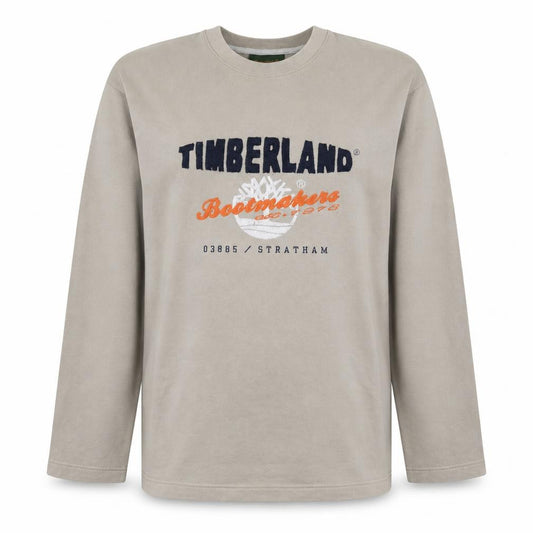 Front view of Timberland Women's Beige Embroidered Sweatshirt, size 16, Cotton Pullover