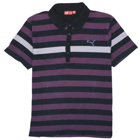 Puma Men's Purple Striped Short Sleeve Cotton Polo Shirt Size M