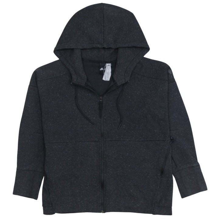 Adidas Women Black Full Zip Hoodie Size 16-18 L Hooded Sweatshirt