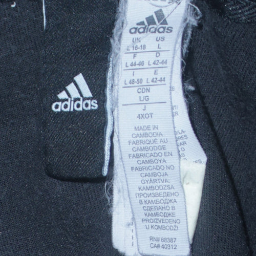 Adidas Women Black Full Zip Hoodie Size 16-18 L Hooded Sweatshirt