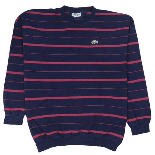 Lacoste Mens Blue Striped Cotton Crew Neck Pullover Sweatshirt L