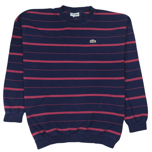 Lacoste Mens Blue Striped Cotton Crew Neck Pullover Sweatshirt L
