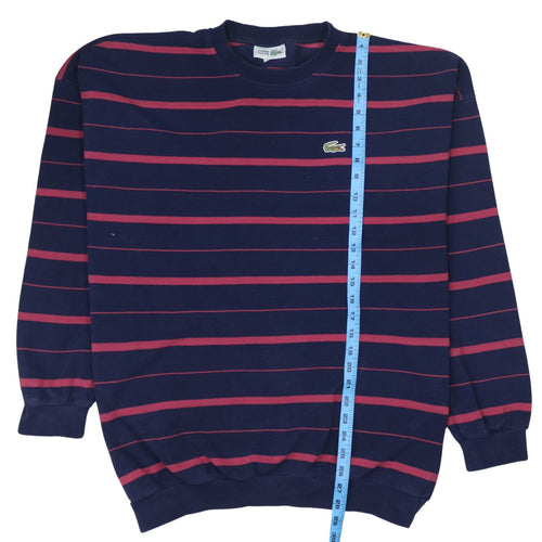 Lacoste Mens Blue Striped Cotton Crew Neck Pullover Sweatshirt L