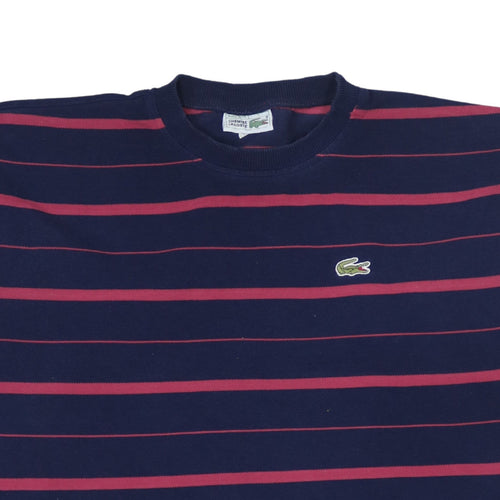 Lacoste Mens Blue Striped Cotton Crew Neck Pullover Sweatshirt L