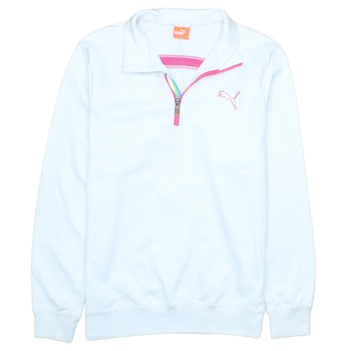Puma Women's White Pink 1/4 Zip Pullover Sweatshirt M