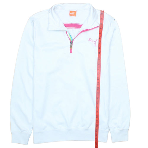 Puma Women's White Pink 1/4 Zip Pullover Sweatshirt M