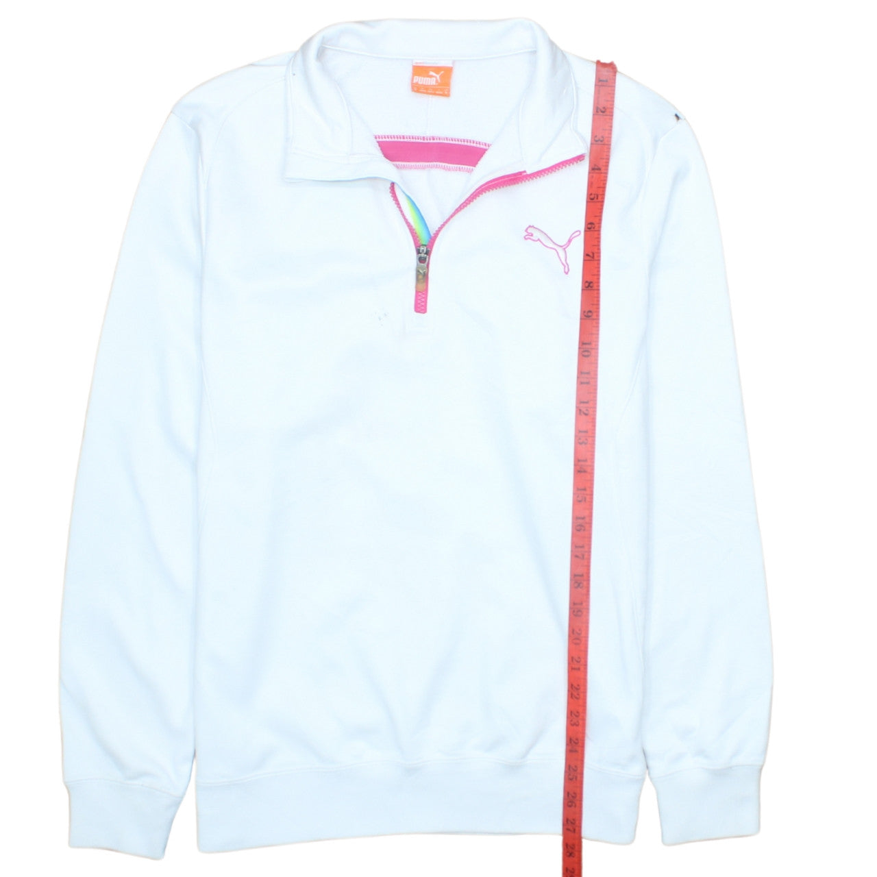 Puma Women's White Pink 1/4 Zip Pullover Sweatshirt M