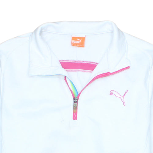Puma Women's White Pink 1/4 Zip Pullover Sweatshirt M