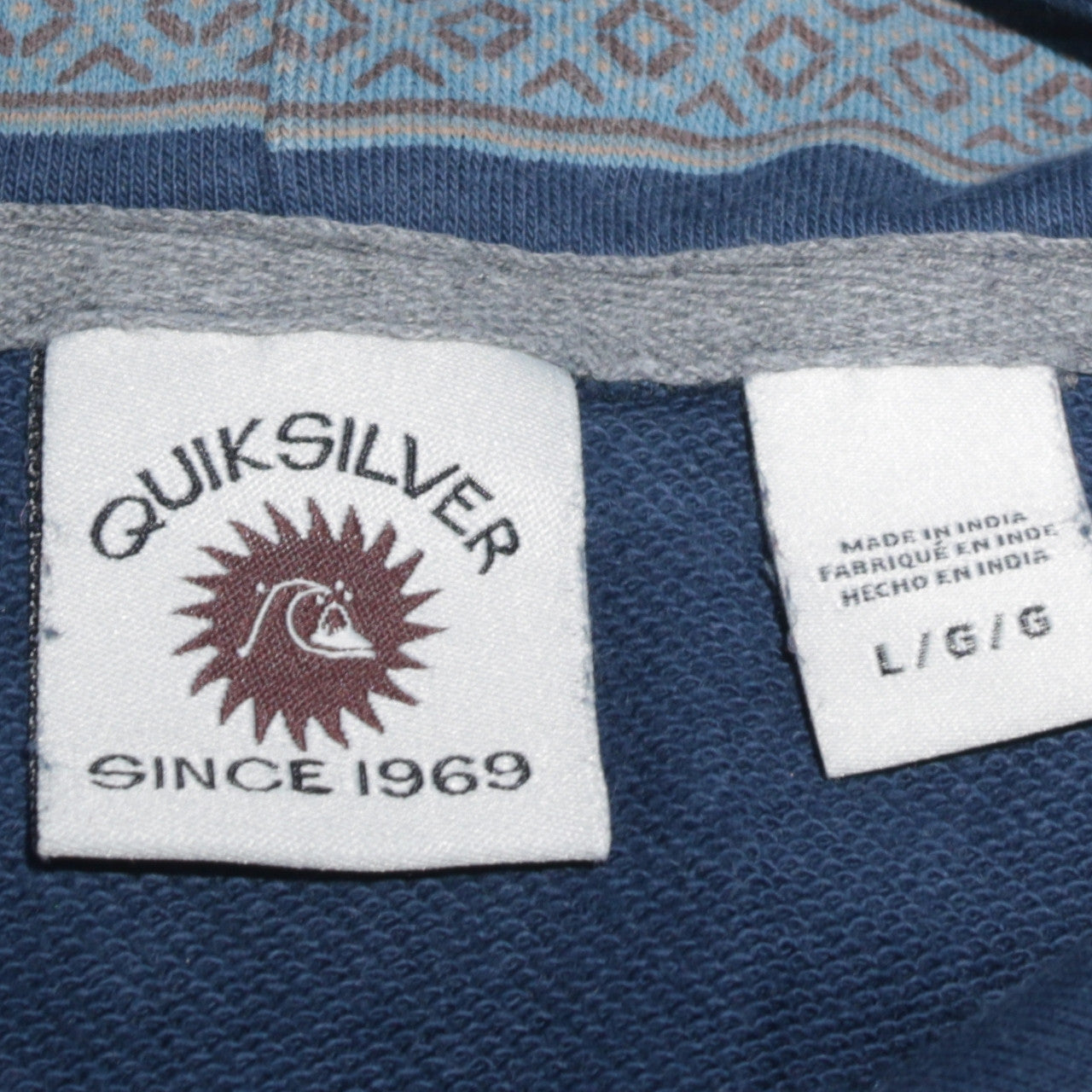 Quiksilver Men's Blue Striped Pullover Hoodie Size L