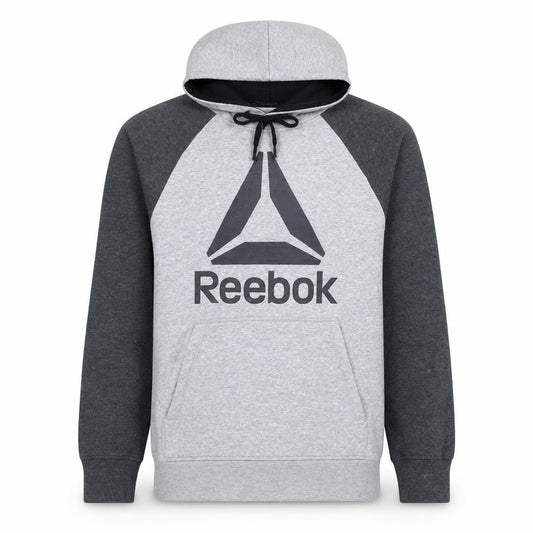 Front view of Reebok men’s grey pullover hoodie medium sportswear sweatshirt