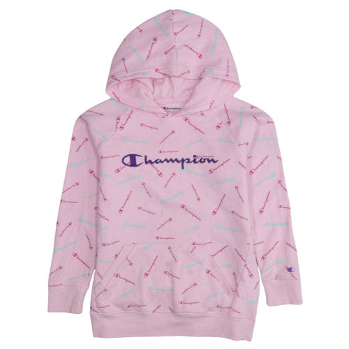 Champion Girls Pink Pullover Hoodie L Graphic Print Cotton Blend