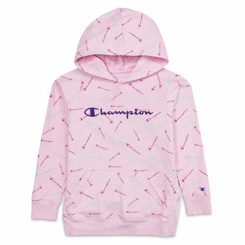 Champion Girls Pink Pullover Hoodie L Graphic Print Cotton Blend