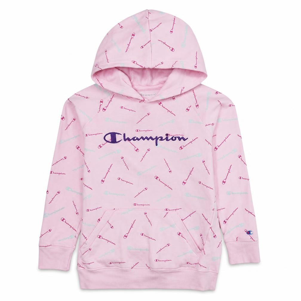 Champion Girls Pink Pullover Hoodie L Graphic Print Cotton Blend