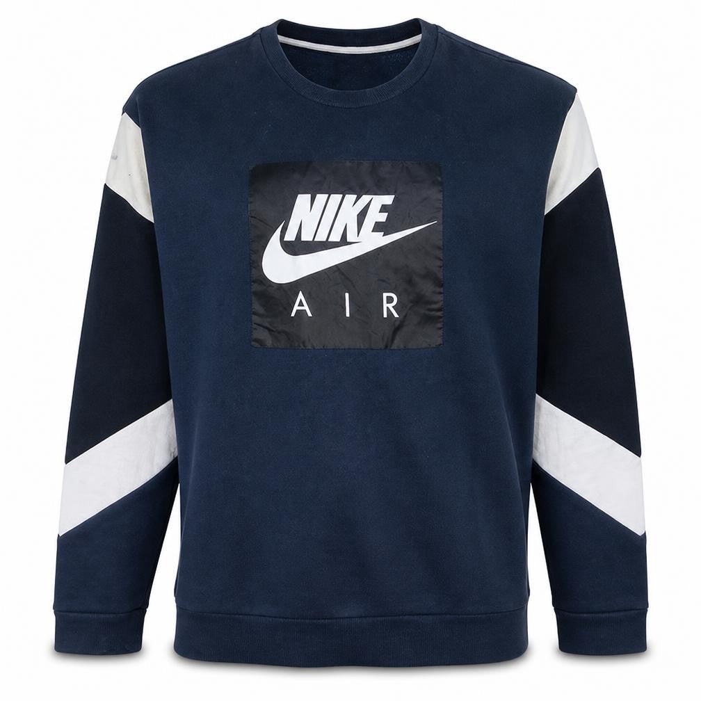 Front view of Nike Men's Blue Air Logo Crew Neck Pullover Sweatshirt, size S