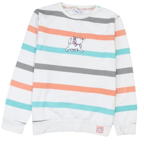 Disney Womens White Striped Marie Sweatshirt M