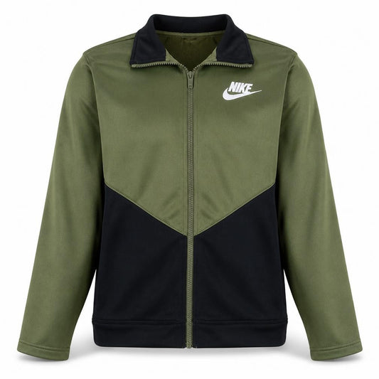 Front view of Nike boys’ green black xl track jacket full zip sports top