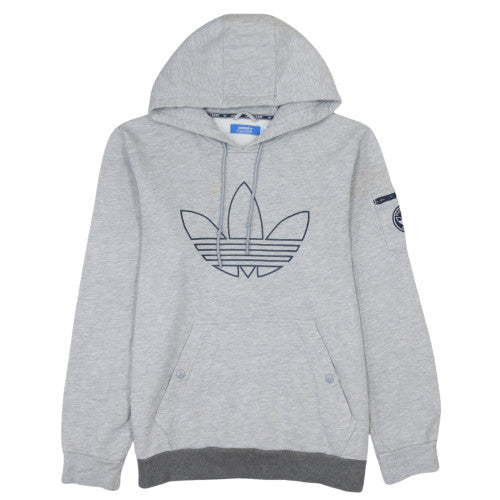 Adidas Mens Grey Pullover Hoodie M Logo Graphic Cotton Fleece