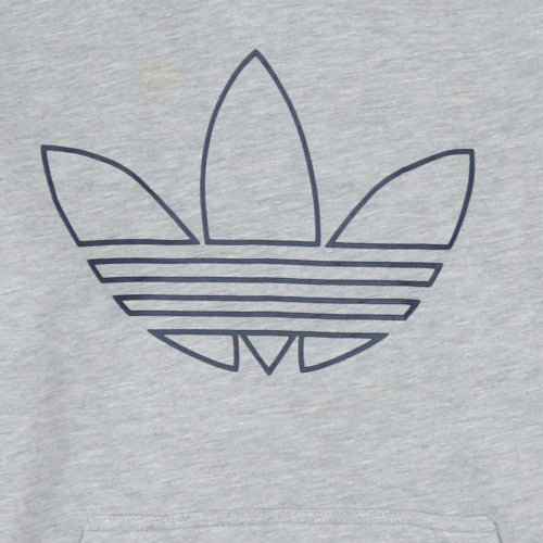 Adidas Mens Grey Pullover Hoodie M Logo Graphic Cotton Fleece