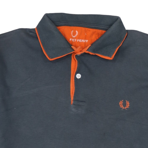 Fred Perry Men's Grey Orange Trim Cotton Polo Shirt Size L