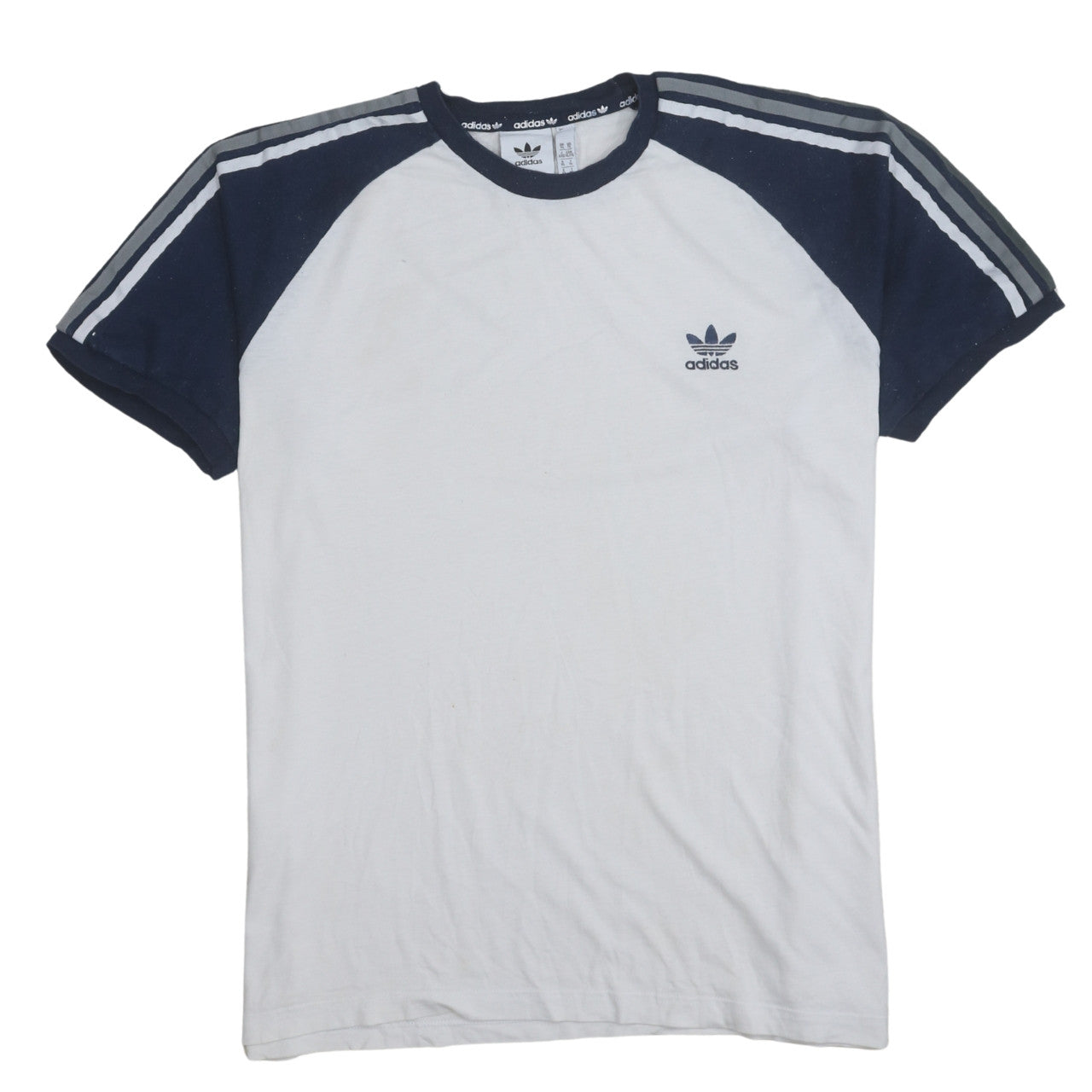 Adidas Men's White Navy XL Crew Neck Logo Sports T-Shirt