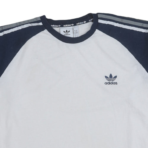 Adidas Men's White Navy XL Crew Neck Logo Sports T-Shirt