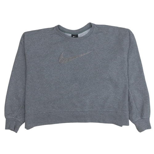 Nike Women Grey Logo Crew Neck Pullover Sweatshirt Size L
