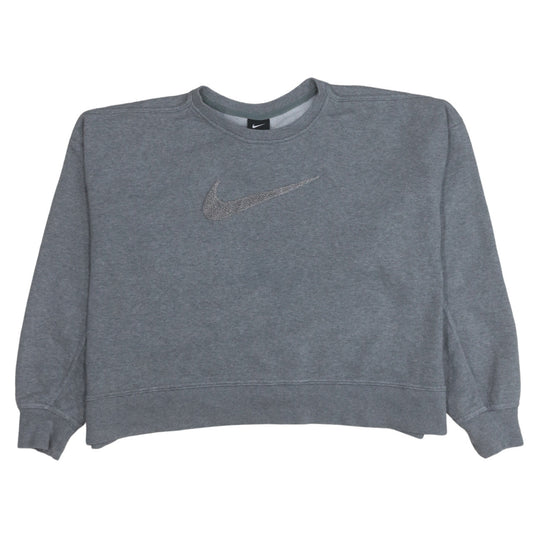 Nike Women Grey Logo Crew Neck Pullover Sweatshirt Size L