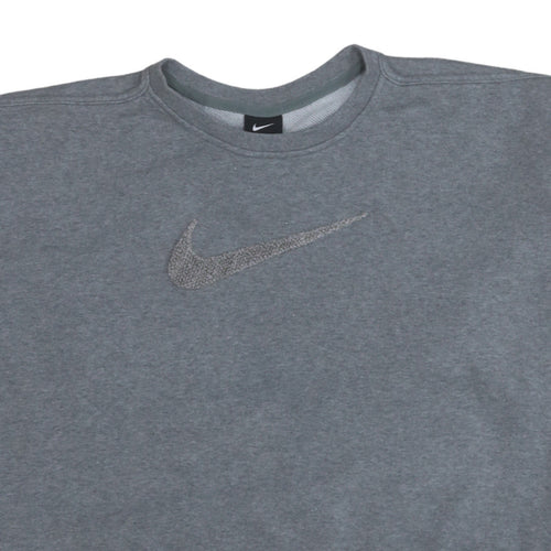 Nike Women Grey Logo Crew Neck Pullover Sweatshirt Size L