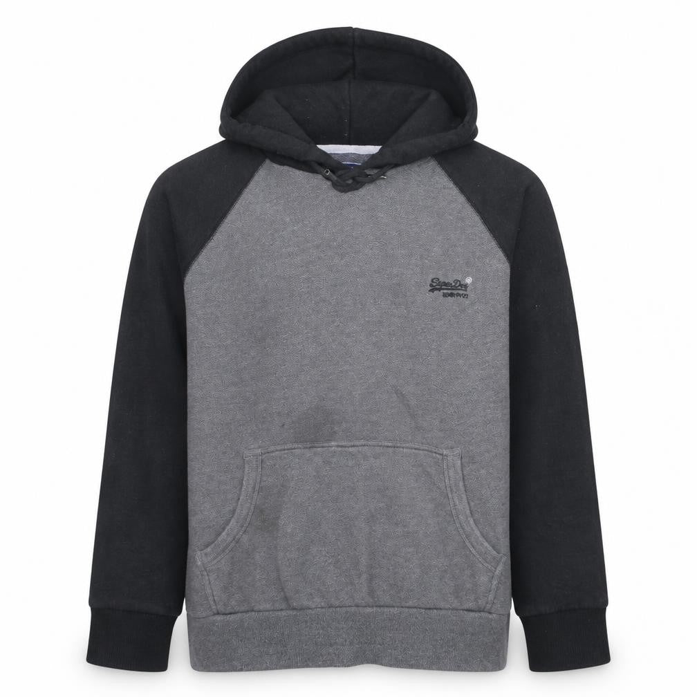 Front view of Superdry Men’s Grey & Black Pullover Hoodie 3XL Regular Fit