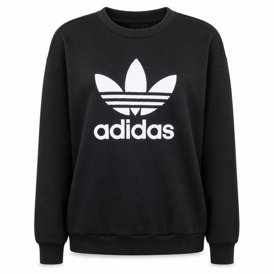 Front view of Adidas Women’s Black Crew Neck Pullover Sweatshirt, size UK 10