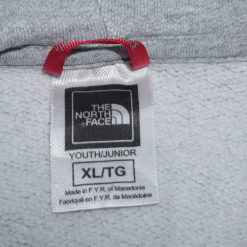 The North Face Boys Grey XL Pullover Hoodie Fleece Lined Logo Sweatshirt