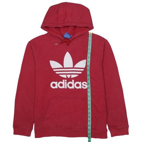 Adidas Mens Red Pullover Hoodie M Logo Graphic Fleece Sweatshirt