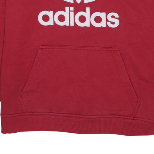 Adidas Mens Red Pullover Hoodie M Logo Graphic Fleece Sweatshirt
