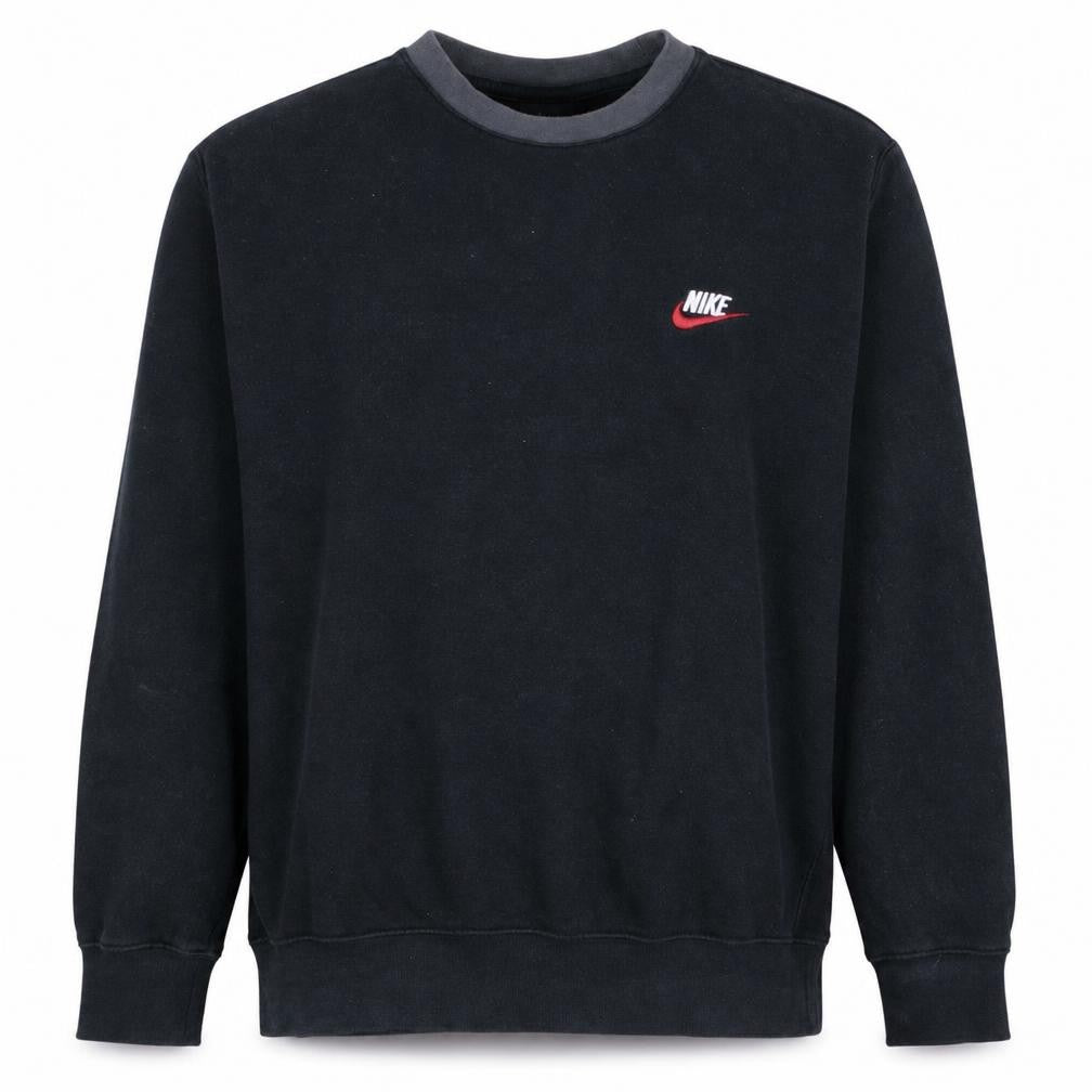 Front view of Nike Men's Black Small Crew Neck Pullover Sweatshirt
