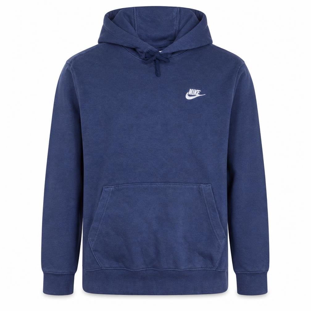 Front view of Nike Men's Blue Pullover Hoodie Small Logo Fleece Sweatshirt