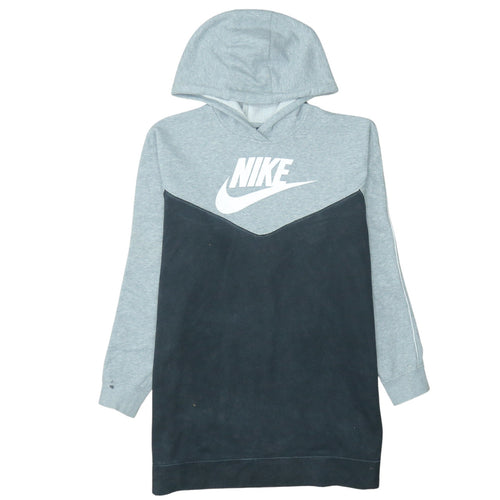 Nike Womens Grey Black Pullover Hoodie Size M Colourblock Logo Sweatshirt