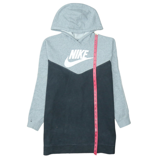 Nike Womens Grey Black Pullover Hoodie Size M Colourblock Logo Sweatshirt